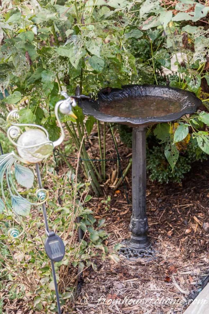 Wrought iron birdbath in the garden