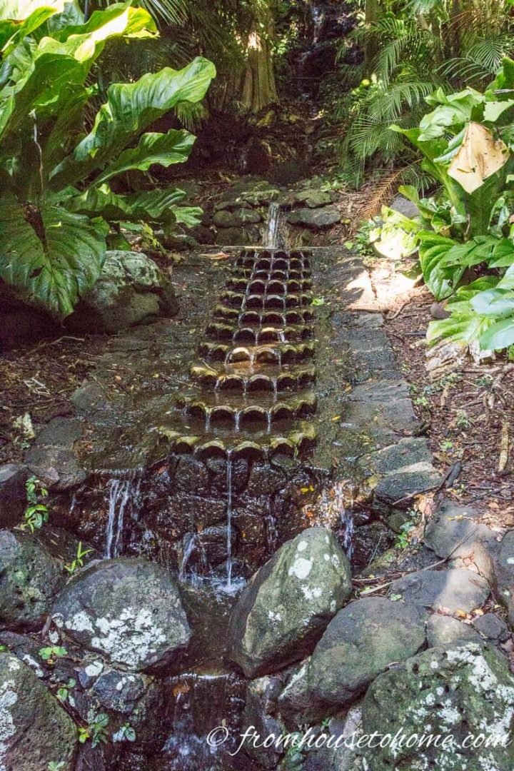 Architectural water fountain in Allerton Garden, Kauai, HI