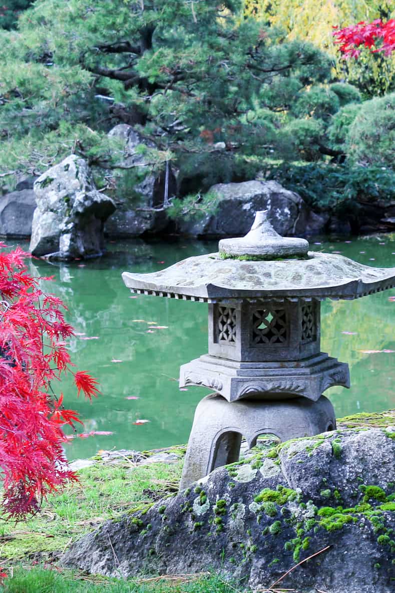 Stone temple in a Japanese garden
