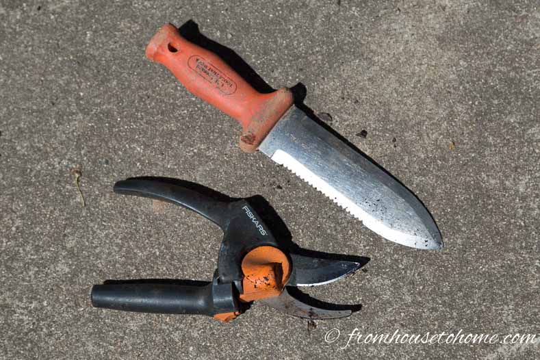 Pruning shears and a garden knife will help with dividing plants | The No-Fail Method for Planting Beautiful Containers | I use this formula to plant all of my outdoor containers. It never fails to produce beautiful planters that are easy to create.