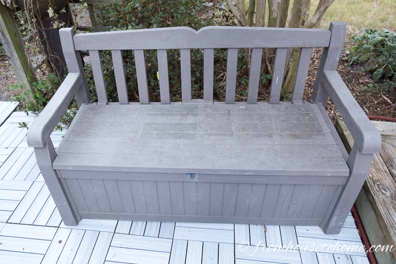 Storage bench on an outdoor patio