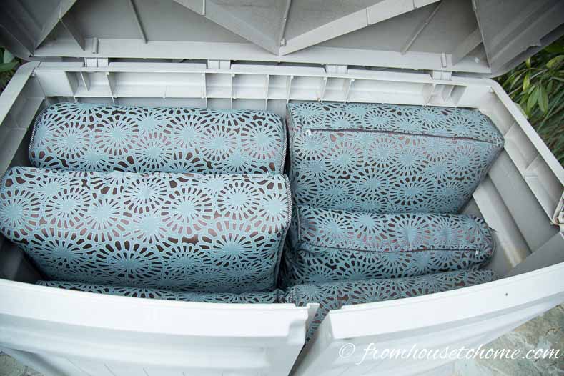 Cushions in storage box before winter