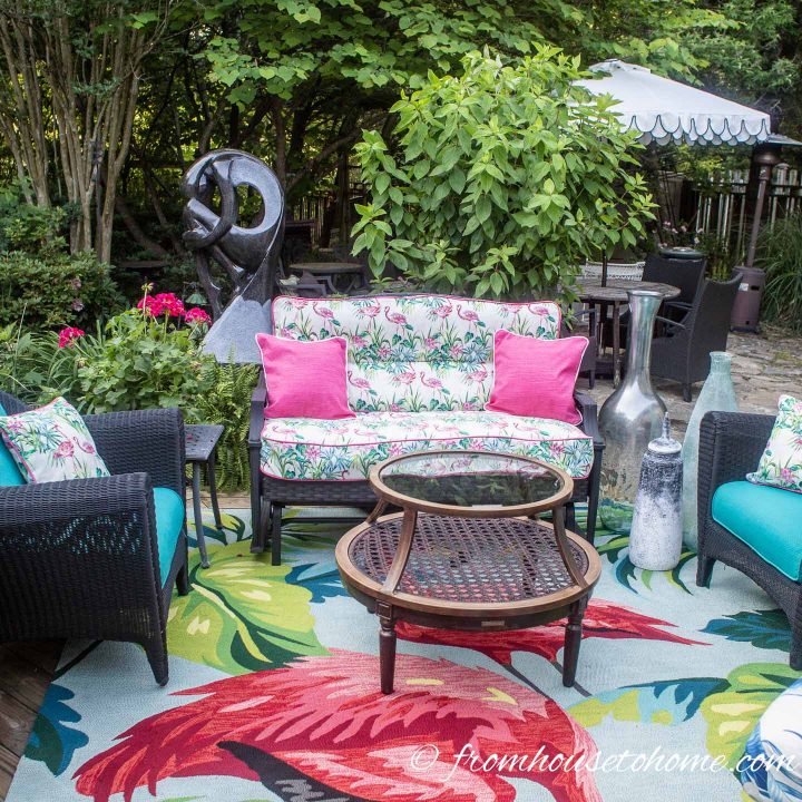A small outdoor sofa works well on a small patio