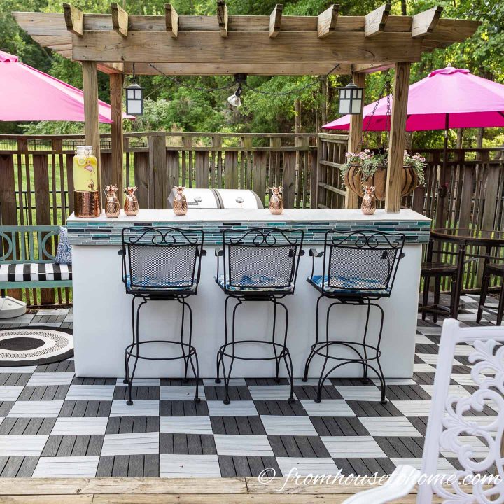 Building an outdoor bar on a small patio provides a good place to entertain
