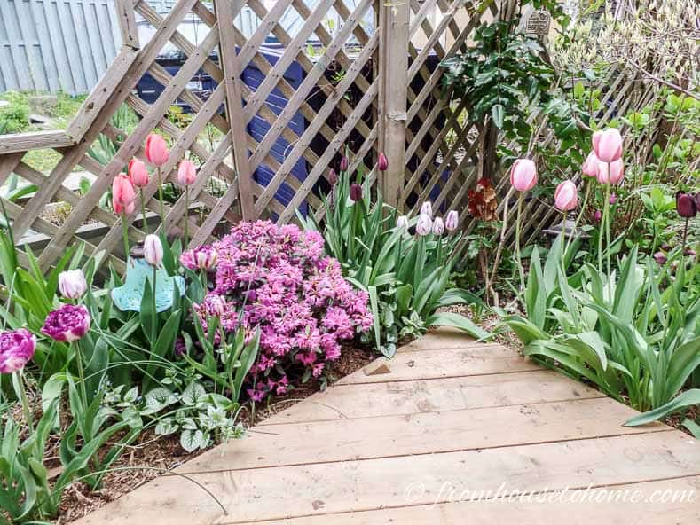 Planting a flower bed around the edges of a small deck makes it seem larger