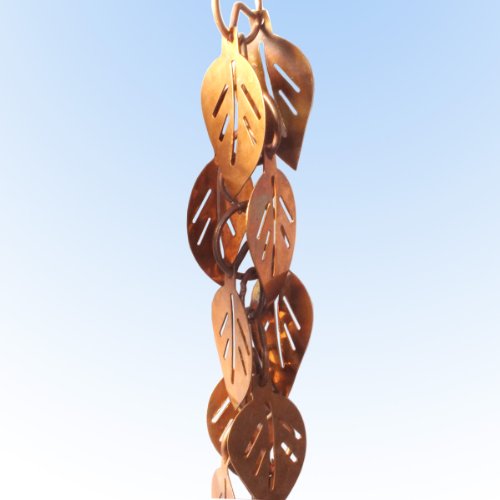 Copper rain chain with leaves