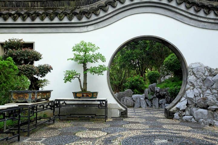 Moon gate in Japanese garden
