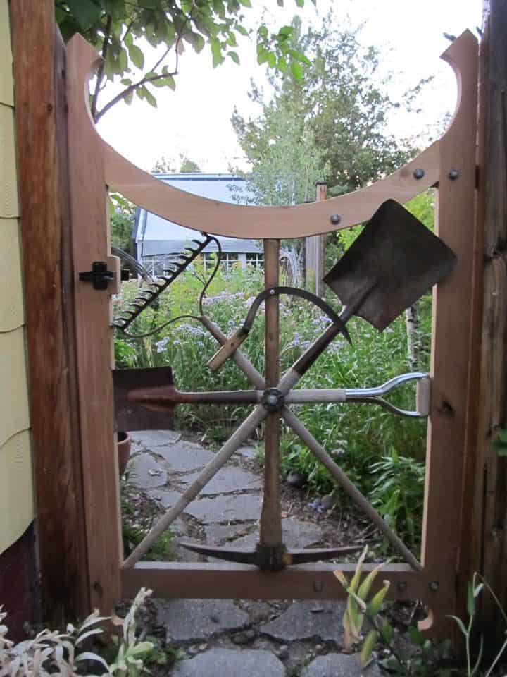 Garden gate made from garden tools