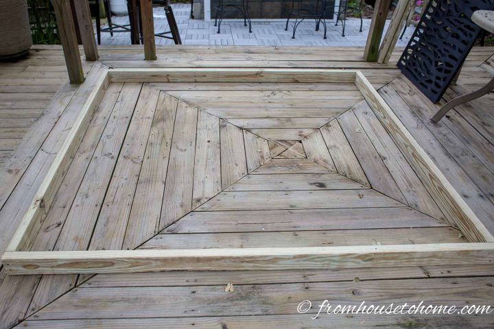 The outer frame for the decorative DIY outdoor privacy screen made from 2" x 4" boards 