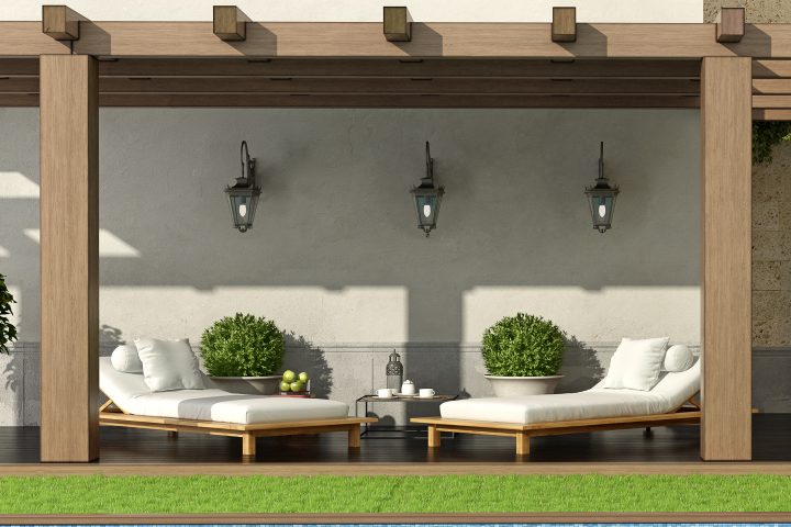 Pergola with wall sconces