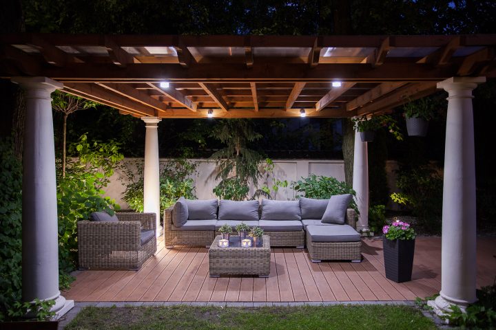 Pergola with downlights
