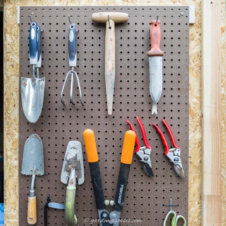 garden tool storage on pegboard