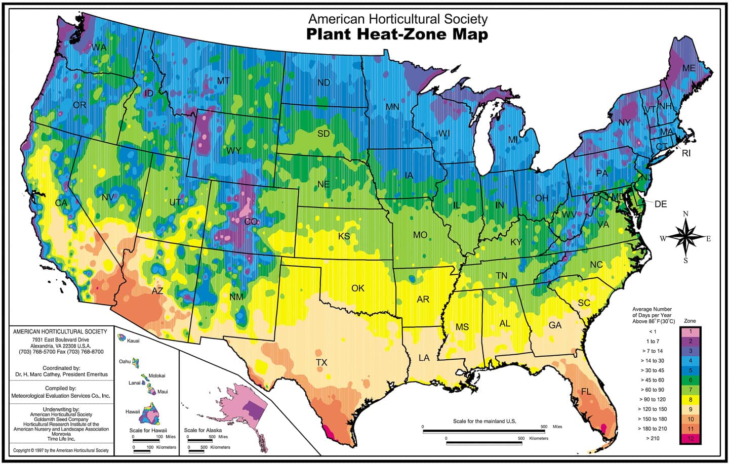 American Horticultural Society Plant Heat-Zone Map
